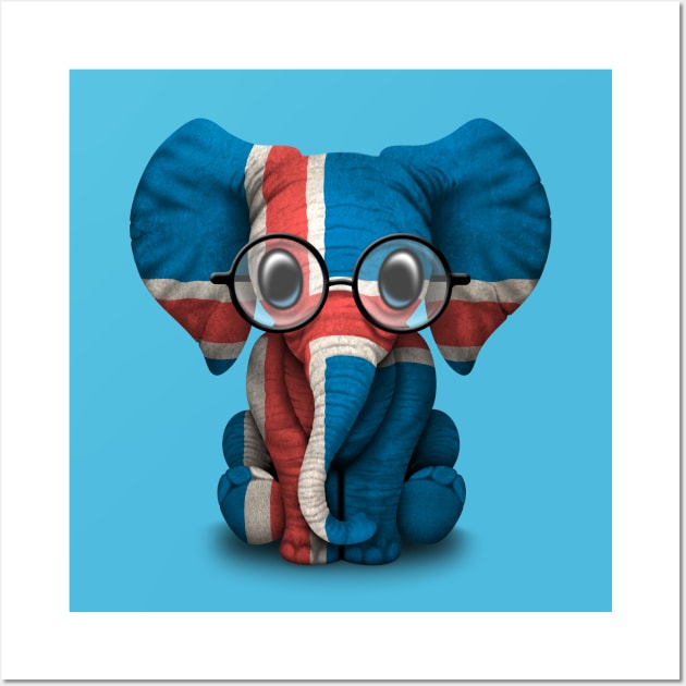 Baby Elephant with Glasses and Icelandic Flag Wall Art by jeffbartels